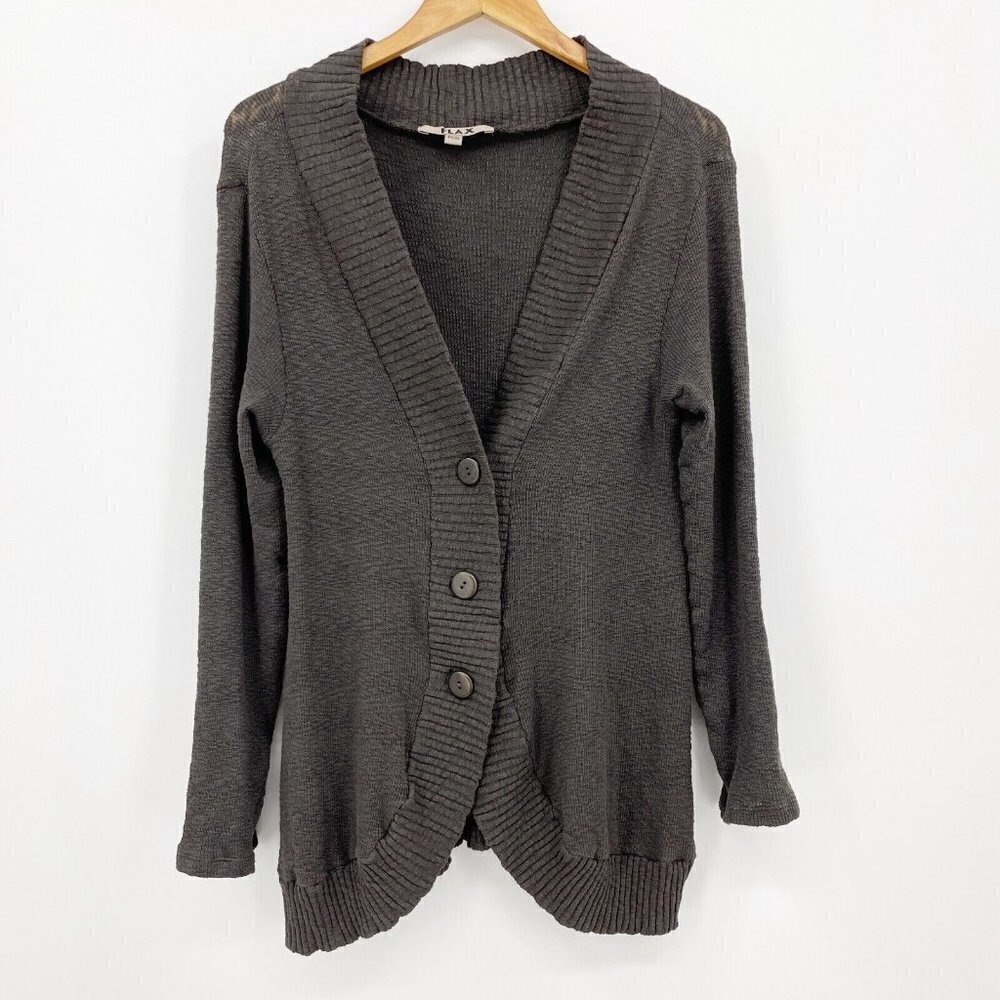FLAX Dark Grey Textured Knit Lightweight Cardigan Sweater Lagenlook